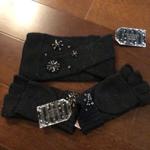 Snowflake sparkle convertible gloves & ear warmer